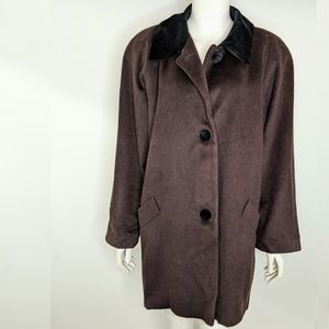 Vintage Wool Coat Brown With Velvet Trim Mod